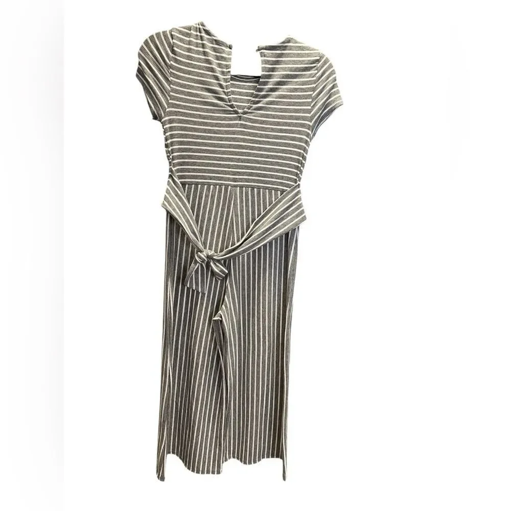 NWT Arizona Girls Gray & White Striped Jumpsuit Tie in Back - Size XL/16